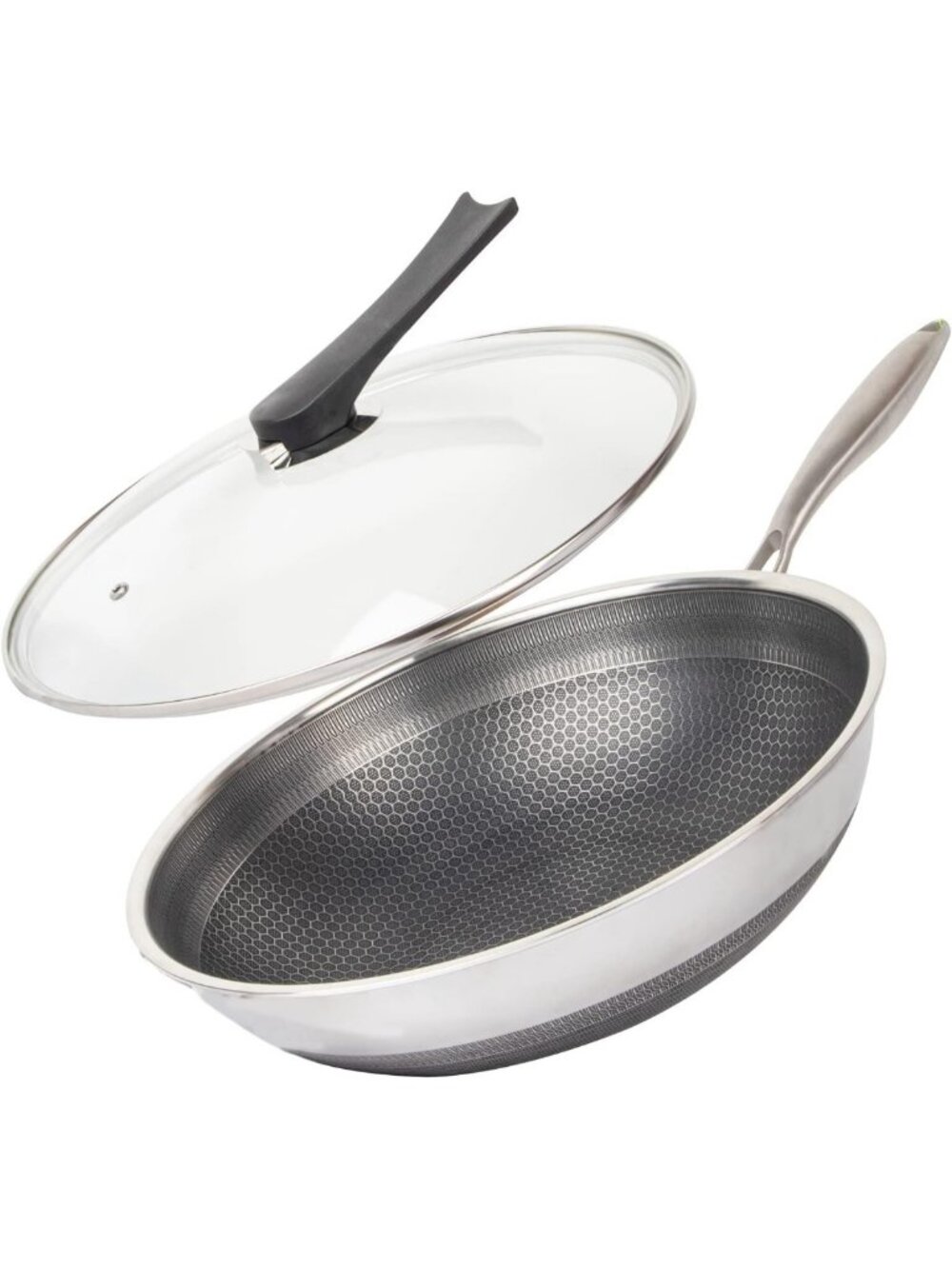 12.5” Non-Stick Honeycomb Wok with Lid - PFOA Free, Induction & Gas Compatible
